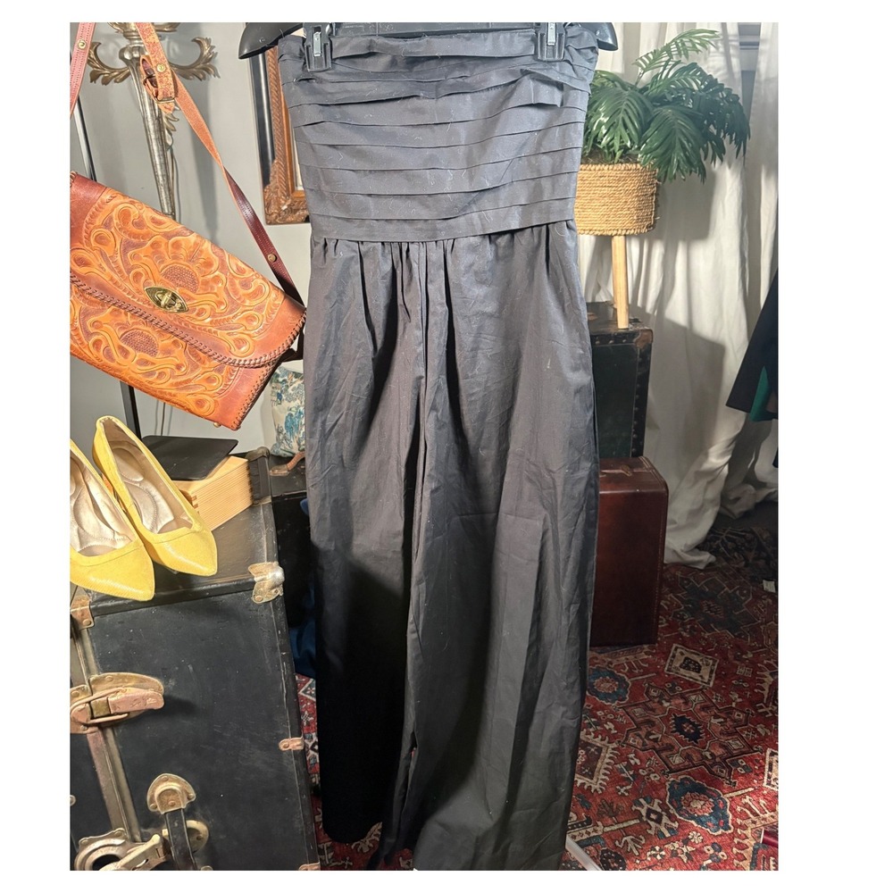 Band Of NWT The Free Black Strapless Jumpsuit Wide Leg 100% Cotton Poplin size M - Picture 5 of 11